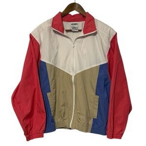 Vintage Koret 90s Color Block Track Style Jacket Full Zip Women's XL Pink Blue